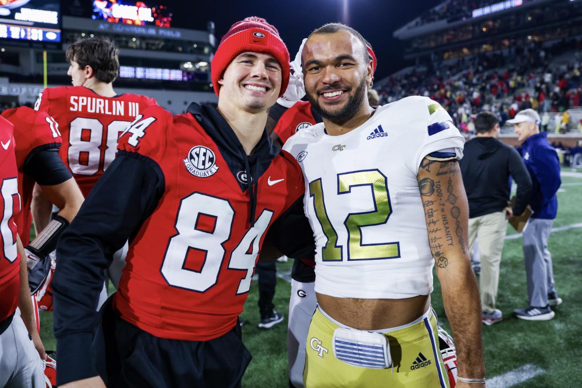 Georgia wide receiver Ladd McConkey after Georgia’s game against Georgia Tech at Bobby Dodd Stadium in Atlanta, Ga., on Saturday, Nov. 25, 2023. (Tony Walsh/UGAAA)
